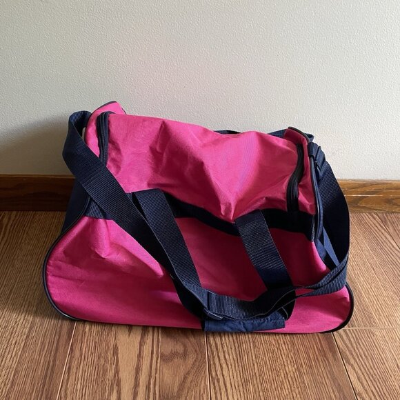 Adidas Pink Navy Logo Workout Travel Shoulder Strap Small Diablo Duffel Gym Bag - Picture 4 of 9